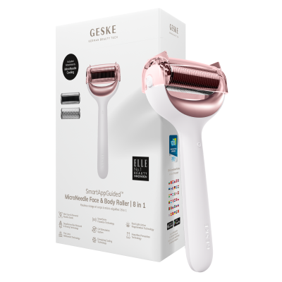 Електронний ролик для обличчя та тіла з мікроголками GESKE MicroNeedle Face & Body Roller 8 в 1 пудровий