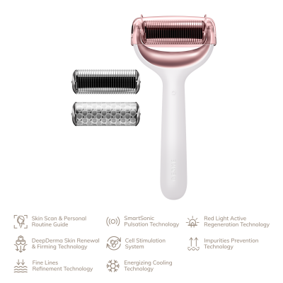 Електронний ролик для обличчя та тіла з мікроголками GESKE MicroNeedle Face & Body Roller 8 в 1 пудровий Електронний ролик для обличчя та тіла з мікроголками GESKE MicroNeedle Face & Body Roller 8 в 1 пудровий