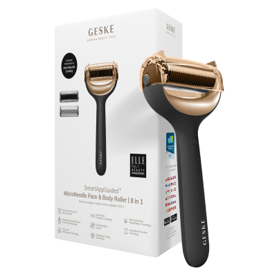 Електронний ролик для обличчя та тіла з мікроголками GESKE MicroNeedle Face & Body Roller 8 в 1 сірий