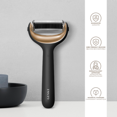 Електронний ролик для обличчя та тіла з мікроголками GESKE MicroNeedle Face & Body Roller 8 в 1 сірий Електронний ролик для обличчя та тіла з мікроголками GESKE MicroNeedle Face & Body Roller 8 в 1 сірий