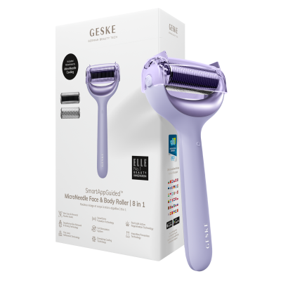 Електронний ролик для обличчя та тіла з мікроголками GESKE MicroNeedle Face & Body Roller 8 в 1 фіолетовий