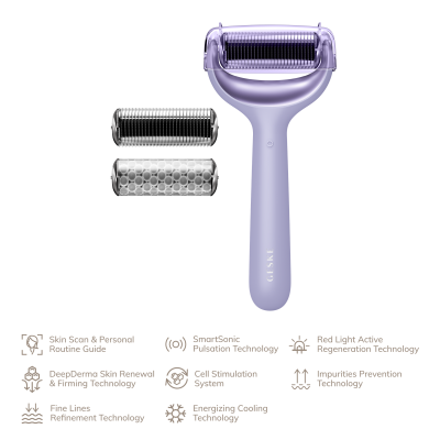 Електронний ролик для обличчя та тіла з мікроголками GESKE MicroNeedle Face & Body Roller 8 в 1 фіолетовий Електронний ролик для обличчя та тіла з мікроголками GESKE MicroNeedle Face & Body Roller 8 в 1 фіолетовий