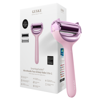 Електронний ролик для обличчя та тіла з мікроголками GESKE MicroNeedle Face & Body Roller 8 в 1 рожевий