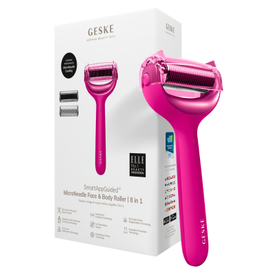 Електронний ролик для обличчя та тіла з мікроголками GESKE MicroNeedle Face & Body Roller 8 в 1 пурпуровий