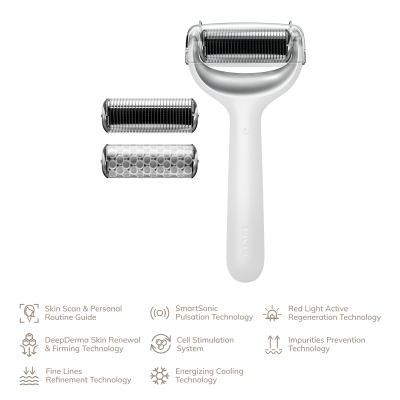 Електронний ролик для обличчя та тіла з мікроголками GESKE MicroNeedle Face & Body Roller 8 в 1 білий Електронний ролик для обличчя та тіла з мікроголками GESKE MicroNeedle Face & Body Roller 8 в 1 білий