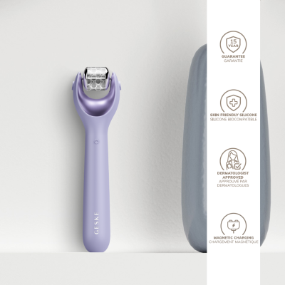 Електронний ролик для обличчя з мікроголками GESKE MicroNeedle Face Roller 9 в 1 фіолетовий