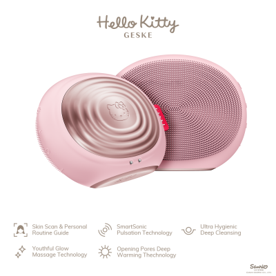 Електронна звукова термо щітка для обличчя GESKE Sonic Thermo Facial Brush 5 в 1 by Hello Kitty рожевий