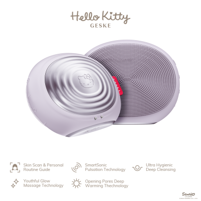Електронна звукова термо щітка для обличчя GESKE Sonic Thermo Facial Brush 5 в 1 by Hello Kitty фіолетовий