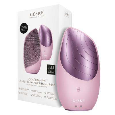 Електронна звукова термо щітка для обличчя GESKE Sonic Thermo Facial Brush 6 в 1 рожевий