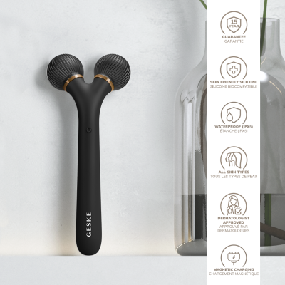 Електронний звуковий ролик для обличчя Geske Sonic Facial Roller 4 в 1 сірий