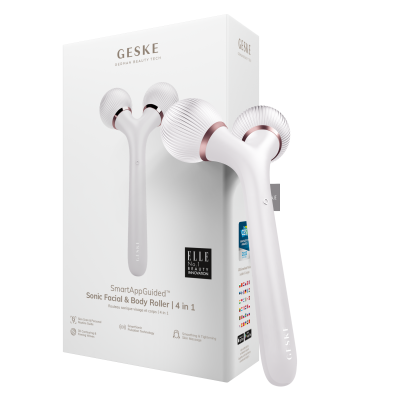 Електронний звуковий ролик для обличчя та тіла GESKE Sonic Facial & Body Roller 4 в 1 пудровий